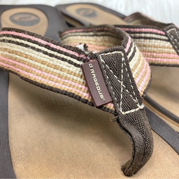 O’Rageous Thong Sandal Low Wedge Style Flip Flops Earthy Neutrals Canvas Stripe - Picture 14 of 15